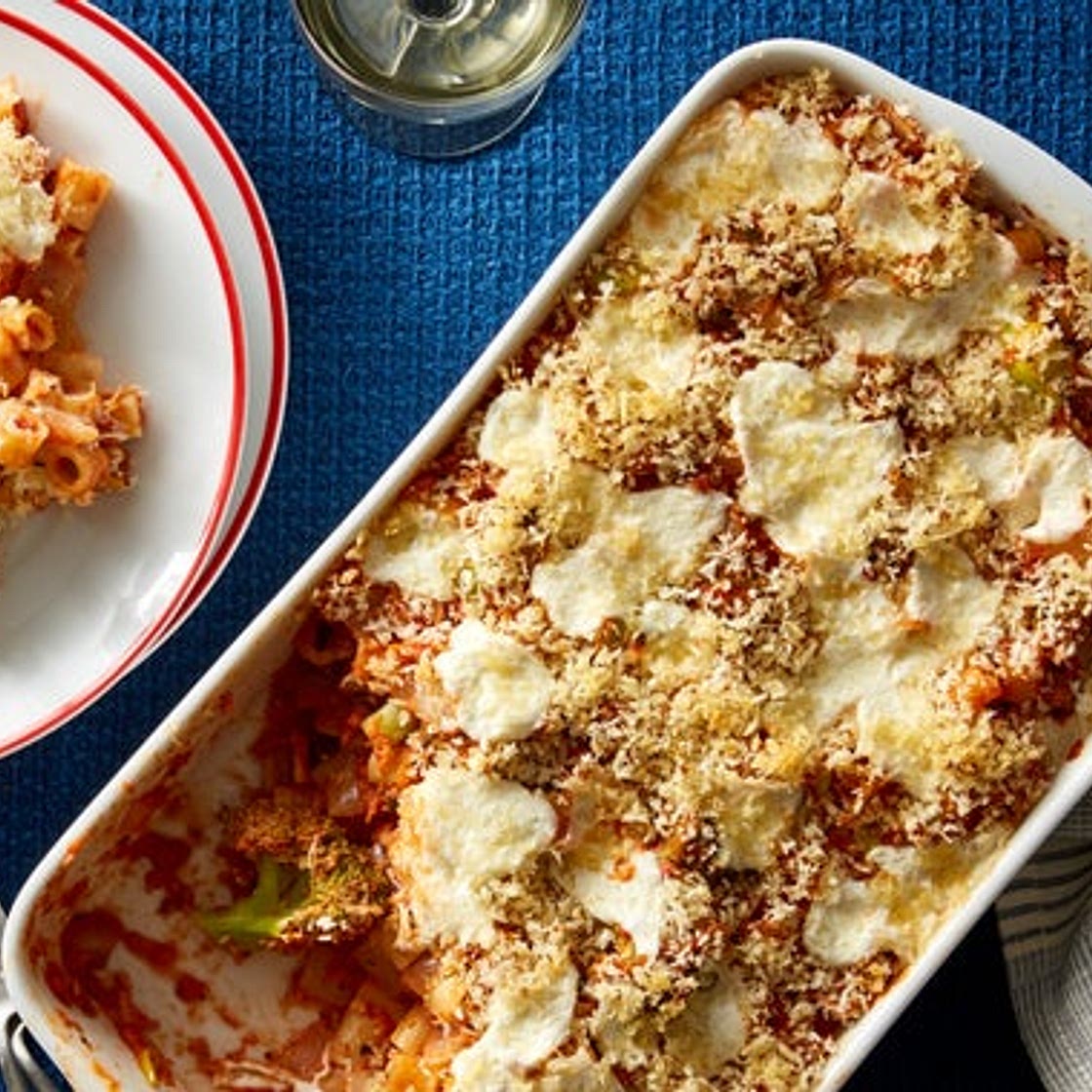 Baked Ditali & Creamy Tomato Sauce with Broccoli & Garlic Breadcrumbs
