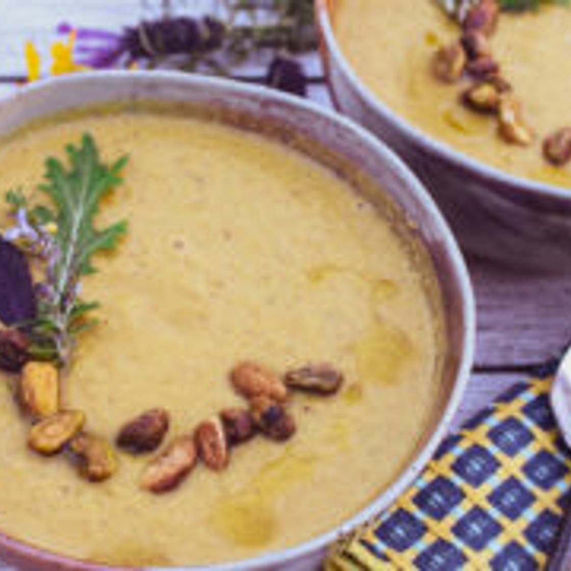 Kabocha Squash Leek Soup with Pistachios (Vegan, Gluten-Free)