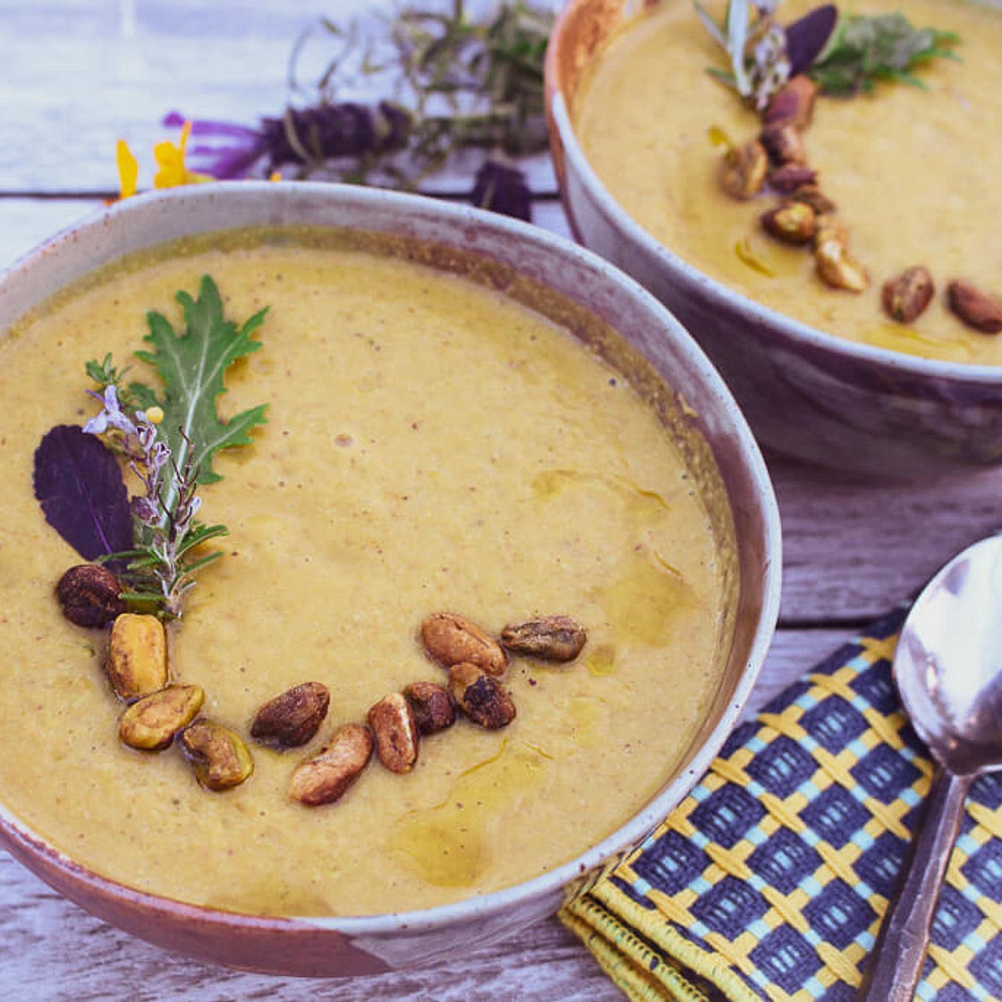 Kabocha Squash Leek Soup with Pistachios (Vegan, Gluten-Free)