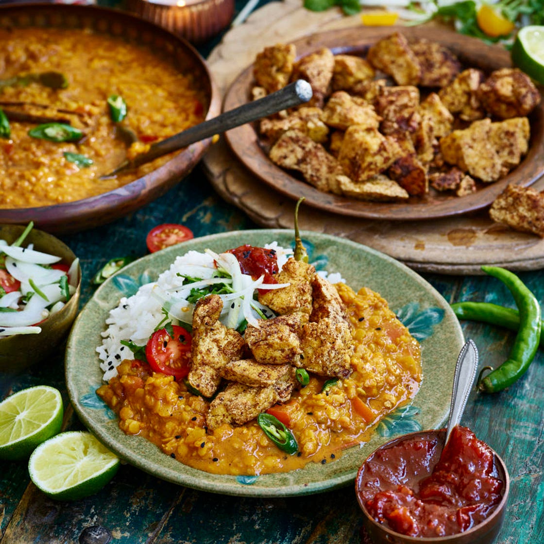Lentil Dahl with 'Tofu Chicken - Avant-Garde Vegan
