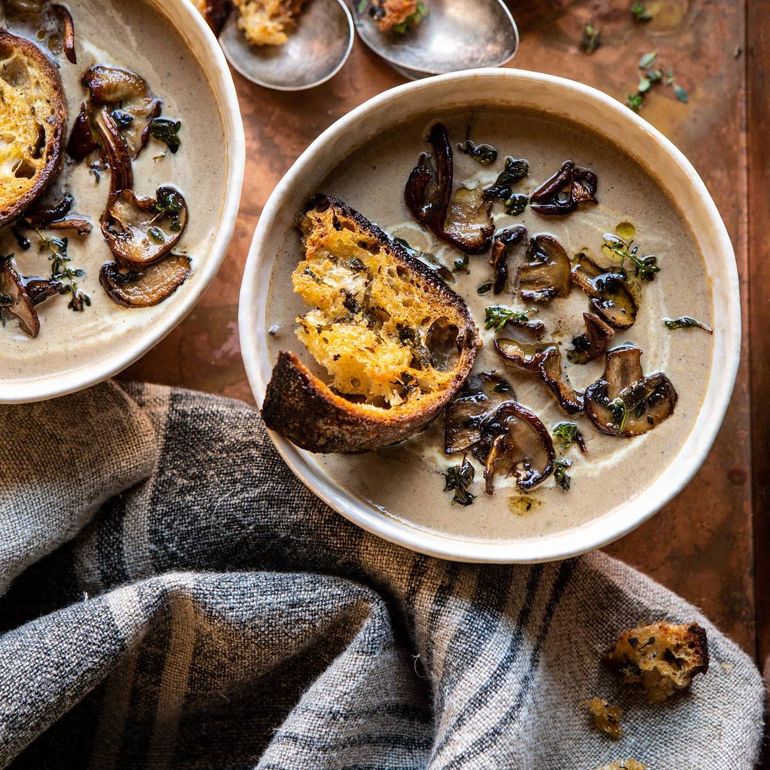 Cream of Mushroom Soup with Garlic Herb Breadcrumbs