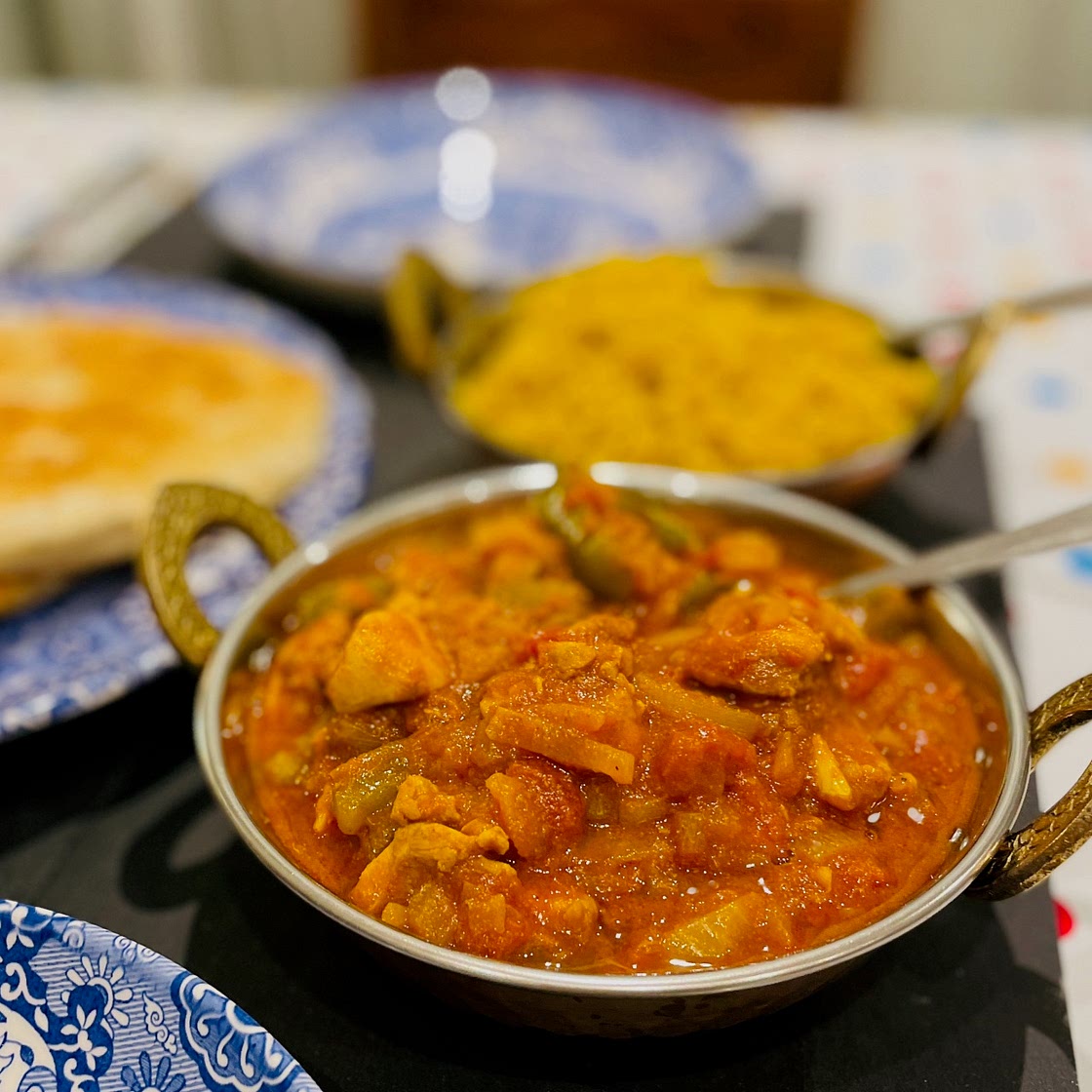 Lou's Easy aromatic Chicken Jalfrezi with Pilau Rice and tasty Naan