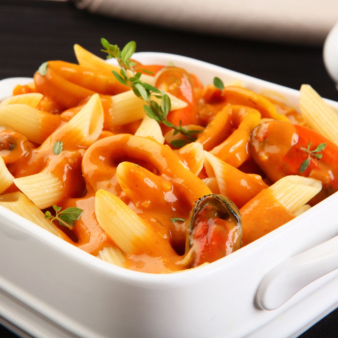 Penne com frutos do mar