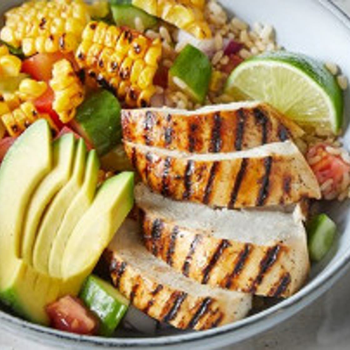 Caribbean chicken with grilled corn salad