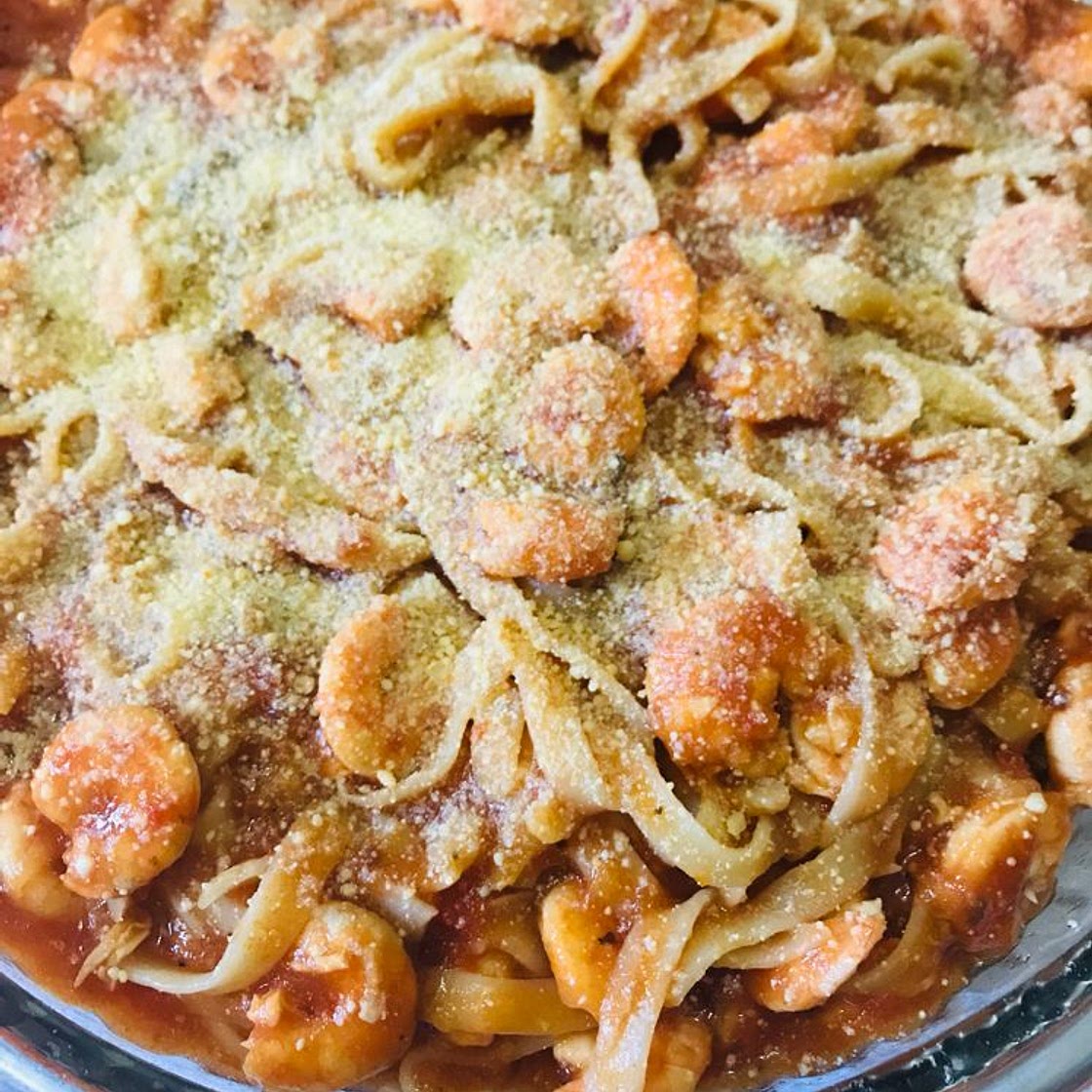 Macarronada de camarão da Kequel