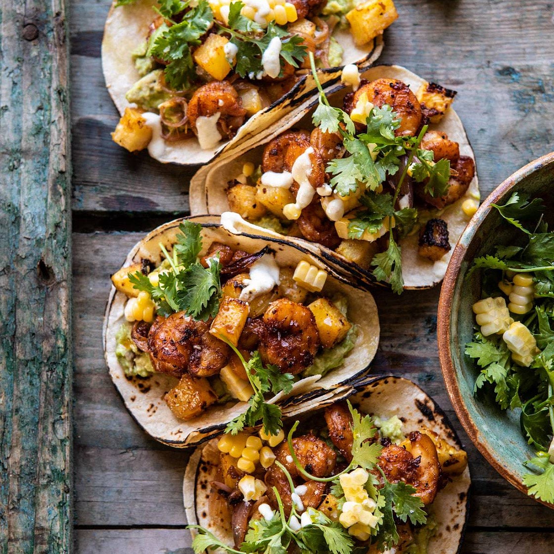 Sheet Pan Hawaiian Pineapple Shrimp Tacos with Creamy Jalapeño Special Sauce