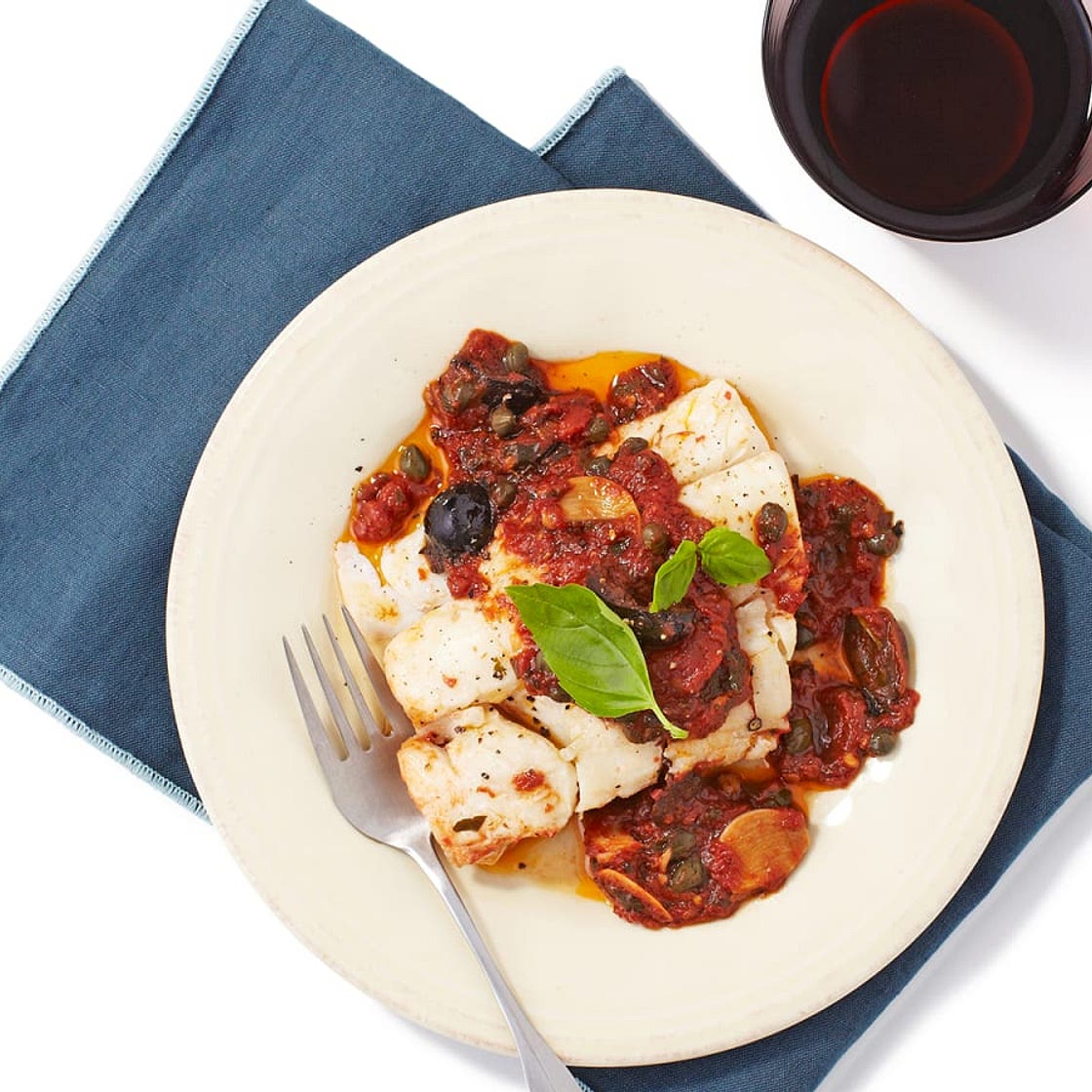 Cod in Puttanesca Sauce