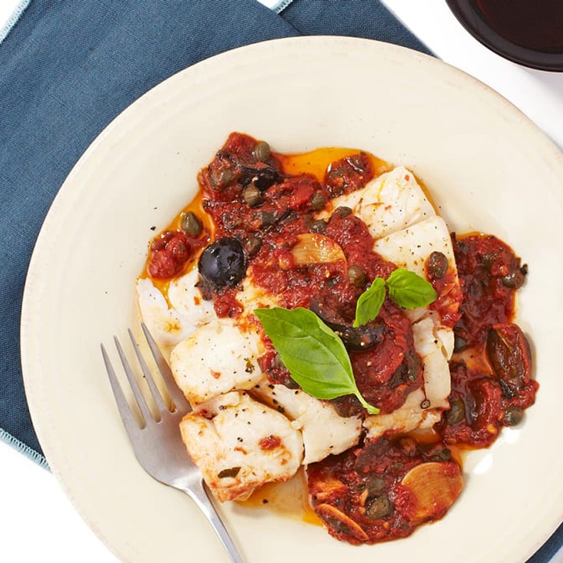 Cod in Puttanesca Sauce