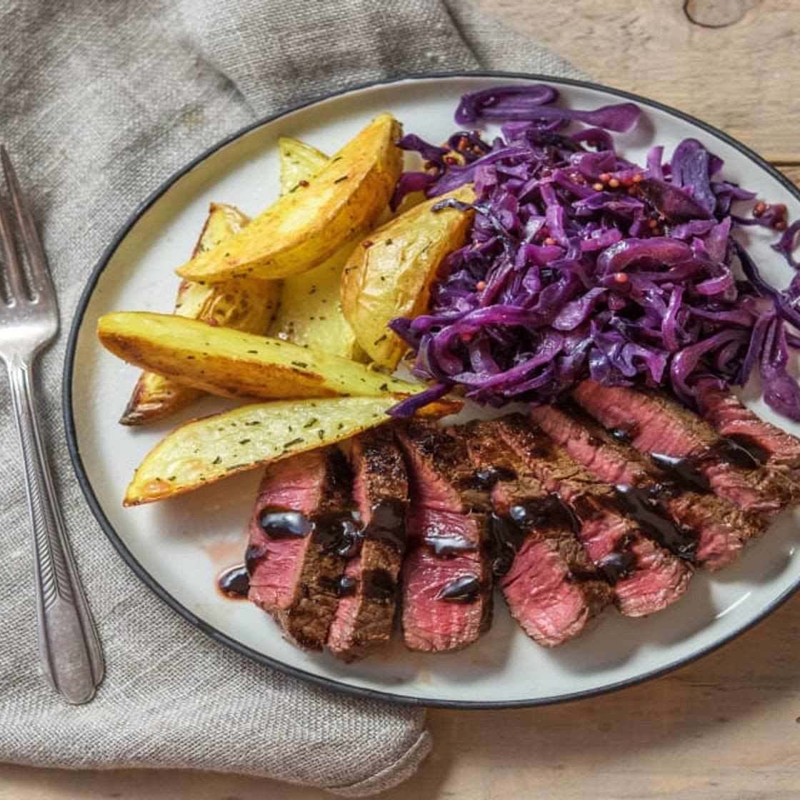 Hearty Steak & Potatoes with Balsamic-Cranberry Pan Sauce
