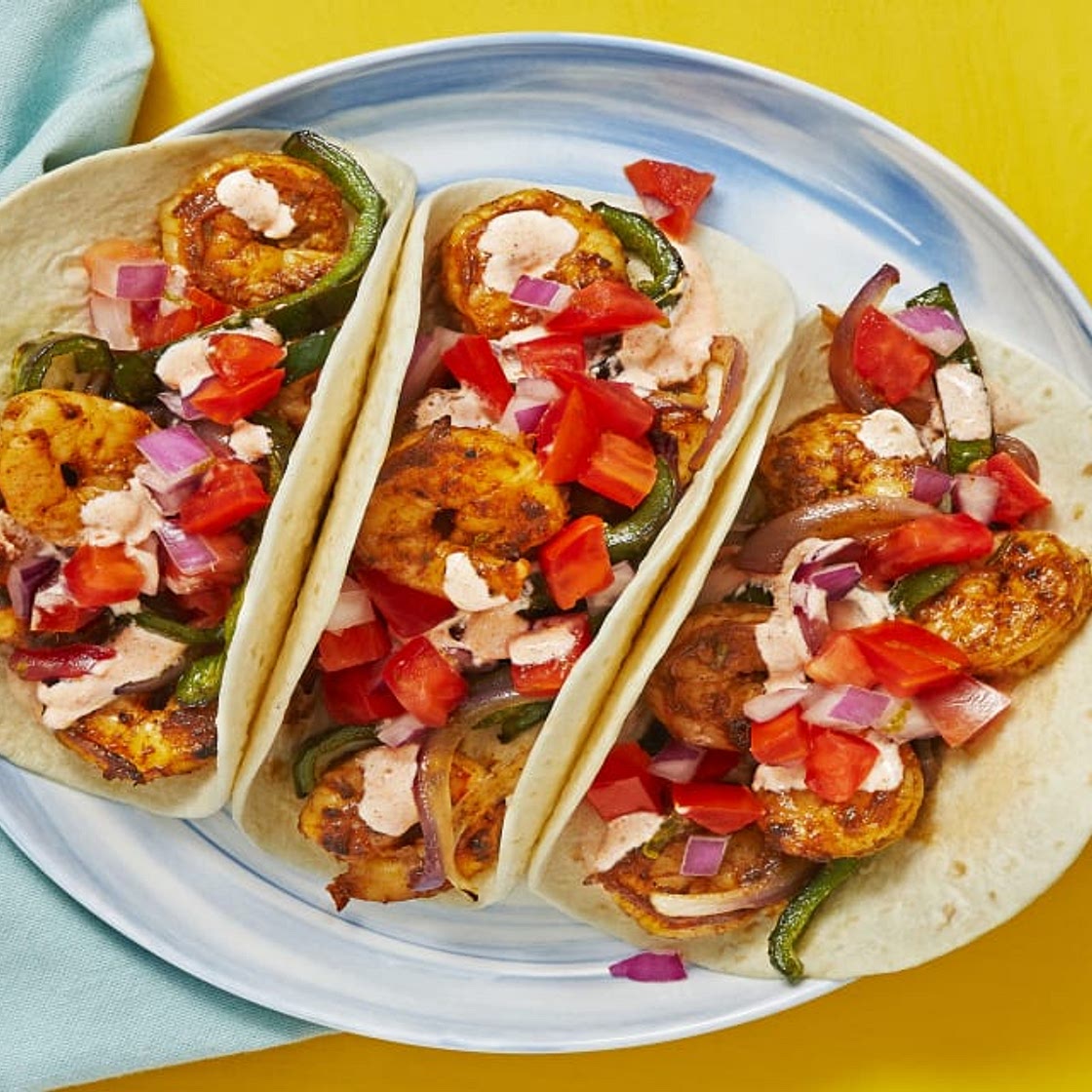 Southwestern Shrimp Tacos with Pico de Gallo & Hot Sauce Crema