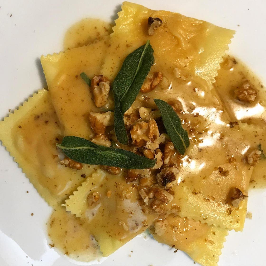 Pumpkin Ravioli with Sage, Brown Butter, and Toasted Walnuts