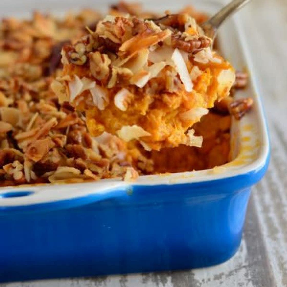 Sweet Potato Casserole w/Coconut Pecan topping
