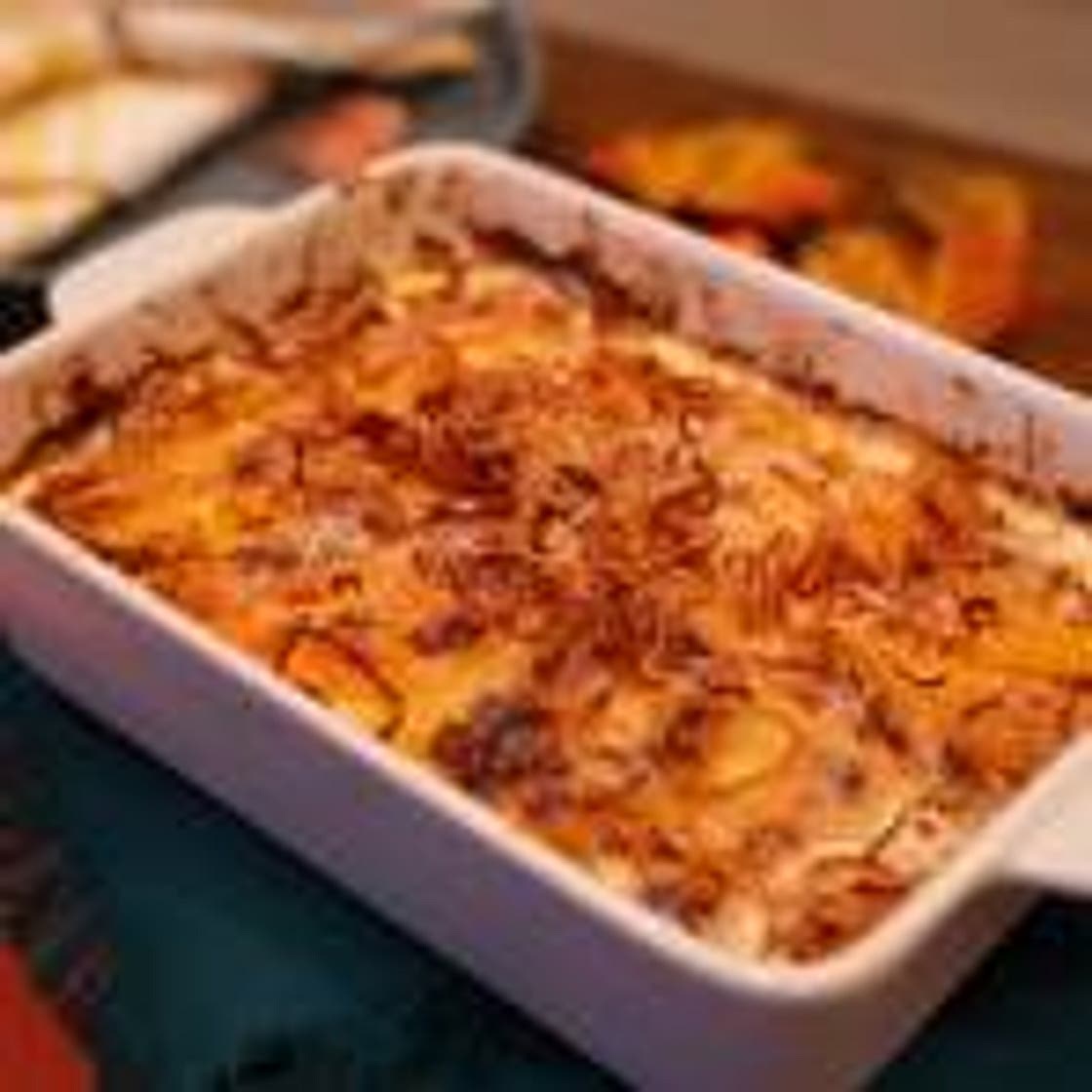 Potato and Butternut Squash Gratin with Crispy Shallots