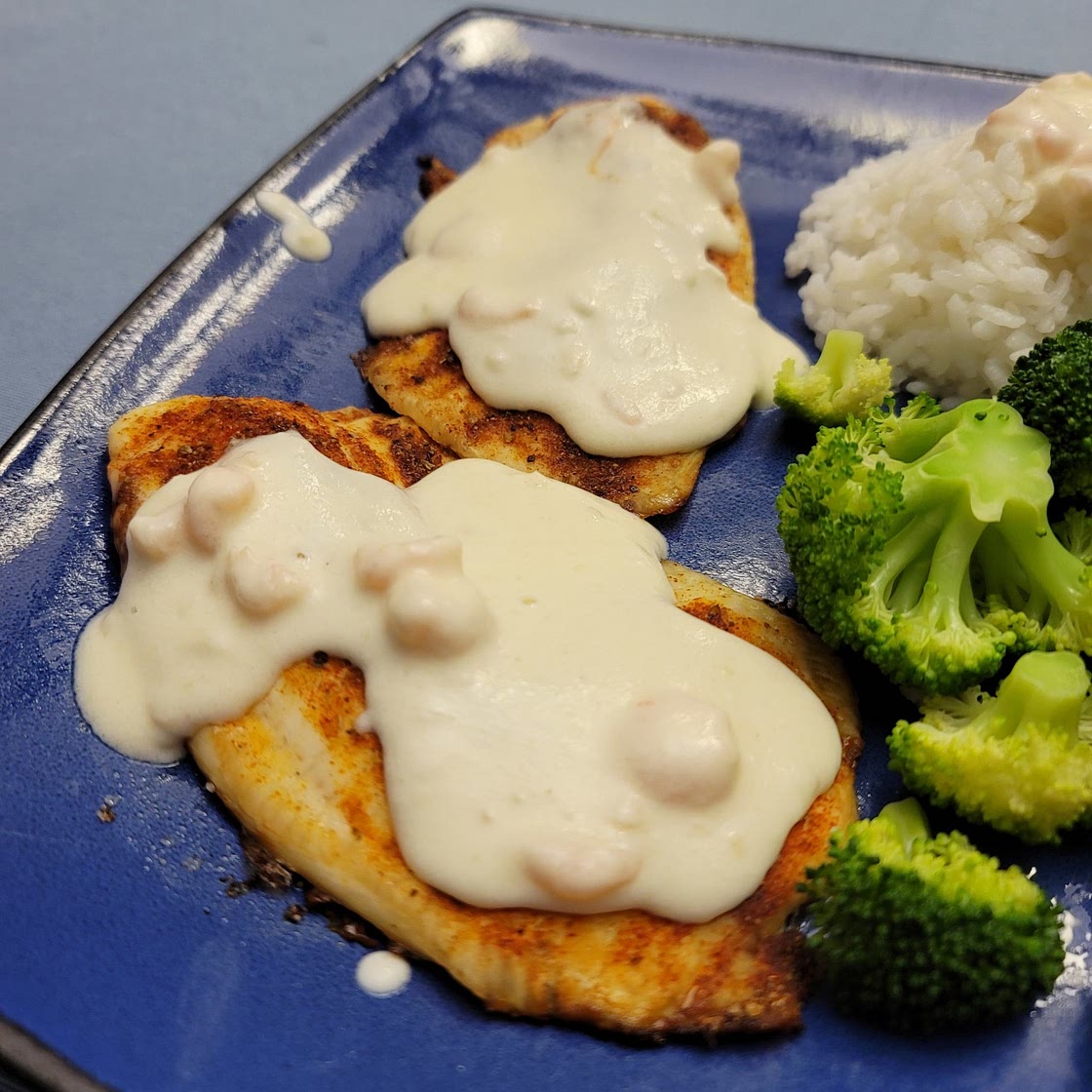 Blackened Tilapia with Shrimp Alfredo Sauce