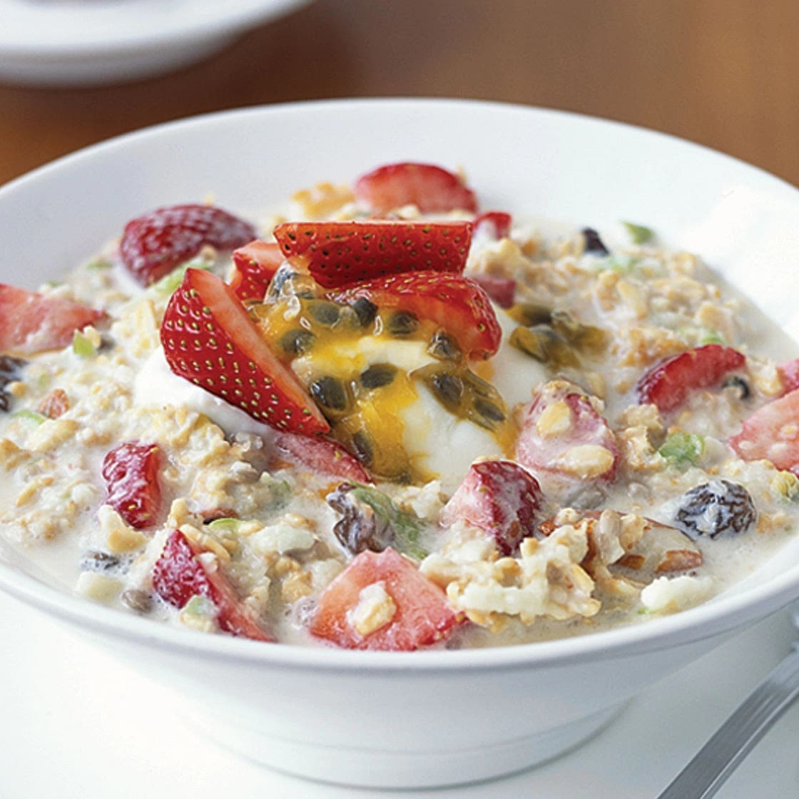 Apple and passionfruit Bircher muesli