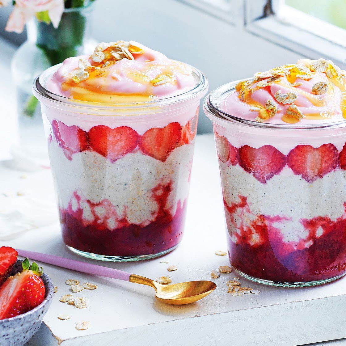 Strawberry and coconut bircher muesli
