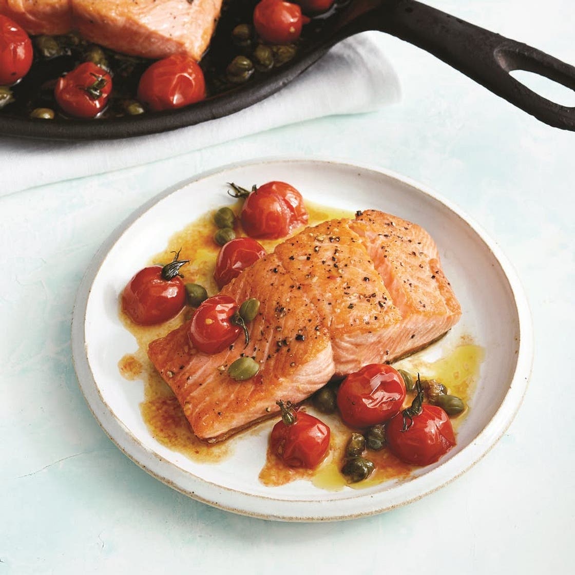 brown-butter salmon with tomatoes and capers
