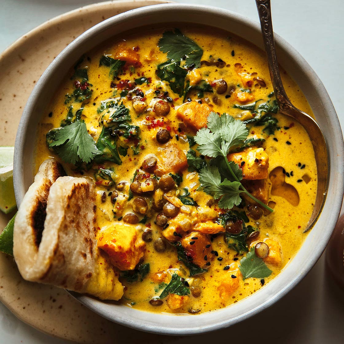 Ginger Sweet Potato and Coconut Milk Stew with Lentils and Kale
