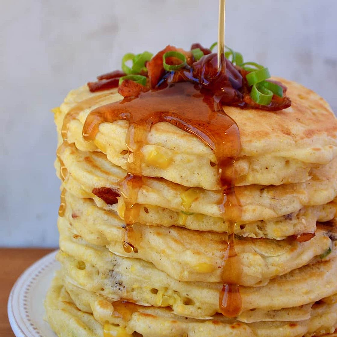 Sweet Corn Pancakes with Bacon
