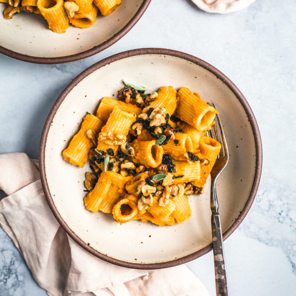 Creamy Pumpkin Pasta with Sage Walnuts