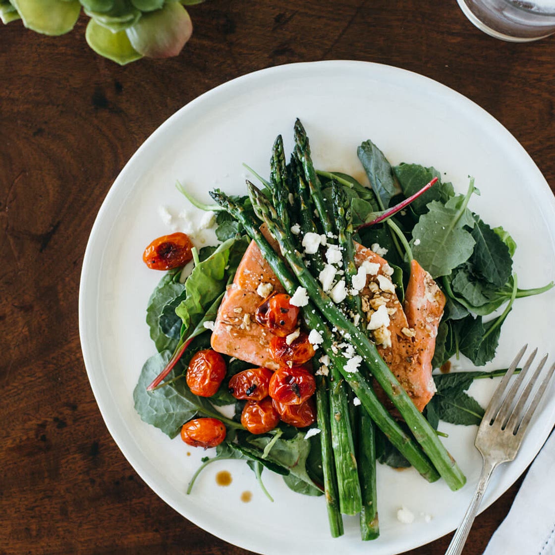Salmon Asparagus Salad with Blistered Tomatoes