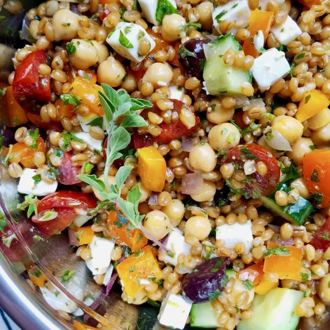 Ugly Vegan Kitchen - Lemony Greek Wheat Berry Salad