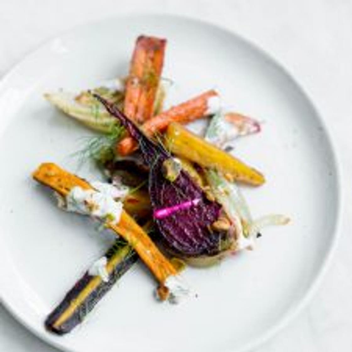 Roasted Root Vegetables with Fennel and Pistachio Yogurt