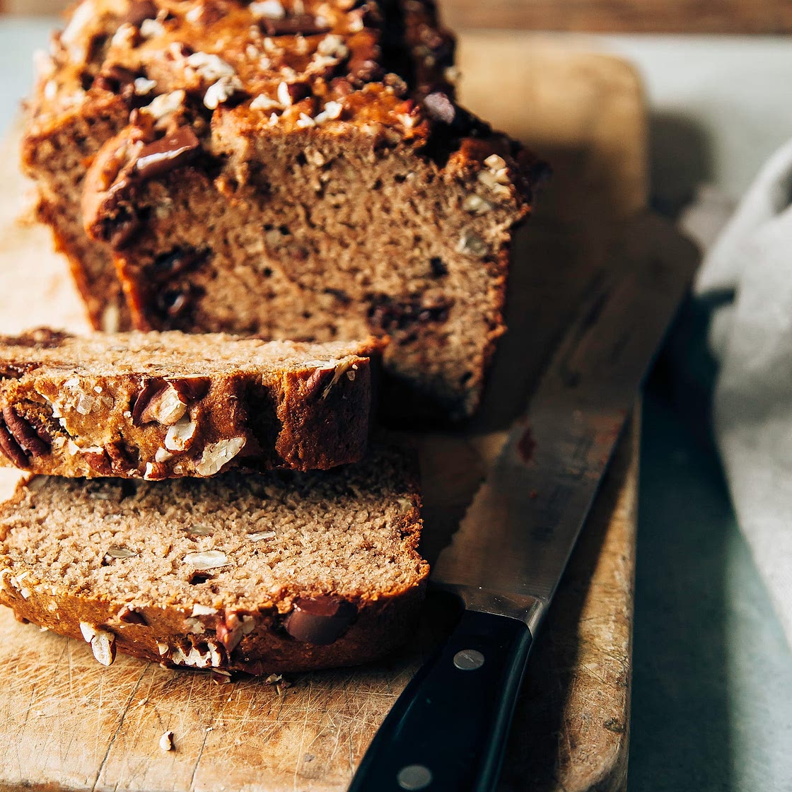 Spelt Banana Bread with Pecans and Chocolate Chunks