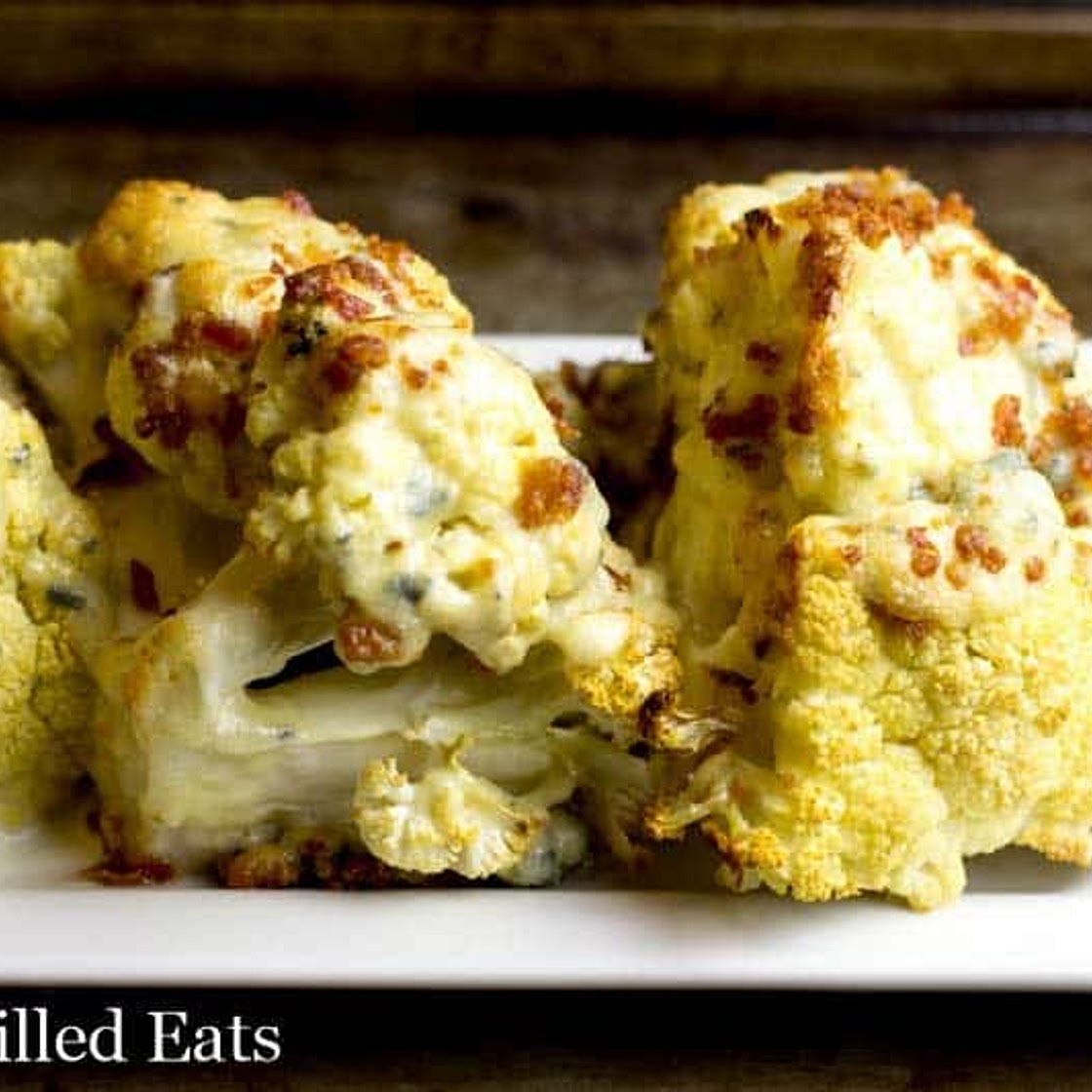Roasted Cauliflower with Blue Cheese Sauce & Bacon