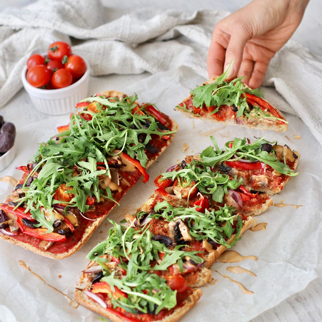 Focaccia Pizza with Tahini Balsamic Drizzle