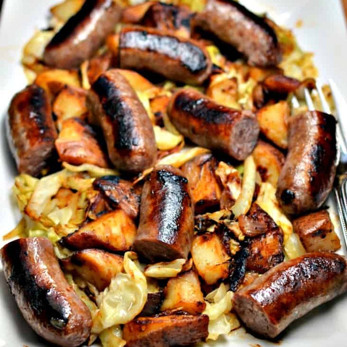 Sweet Mustard Brats and Cabbage