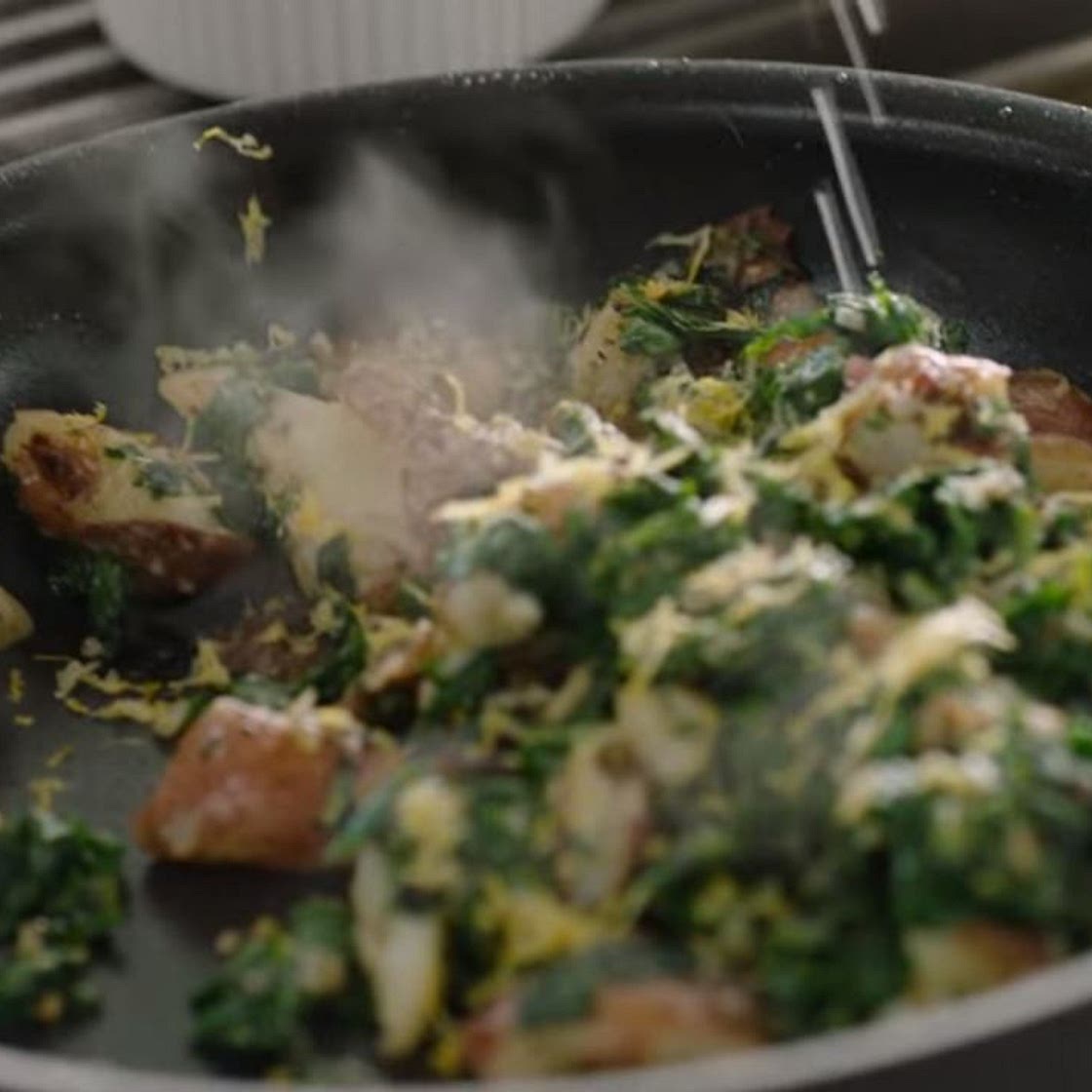 Smashed Potatoes with Mustard Greens