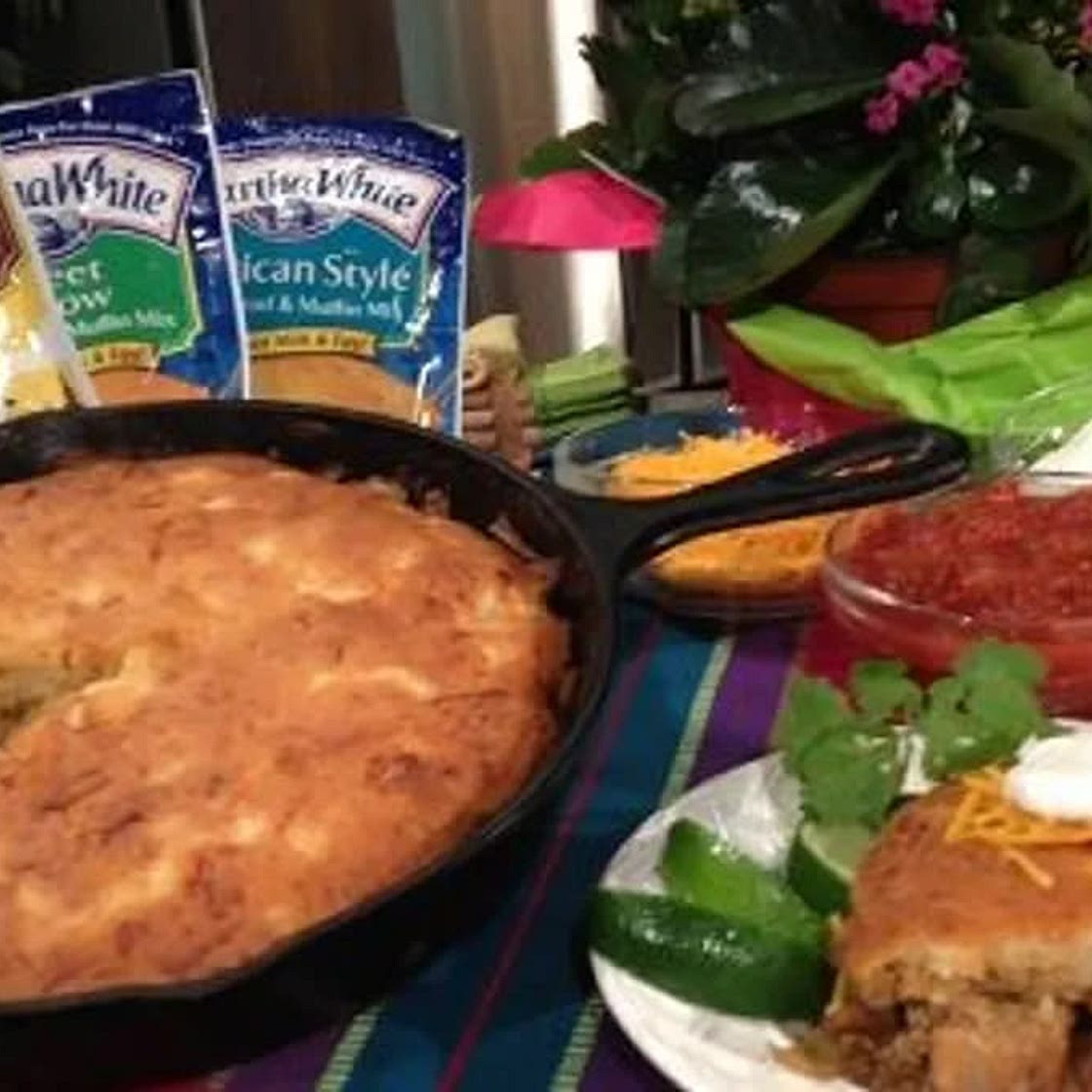 White Chicken Chili with Cheddar Hushpuppy Crust