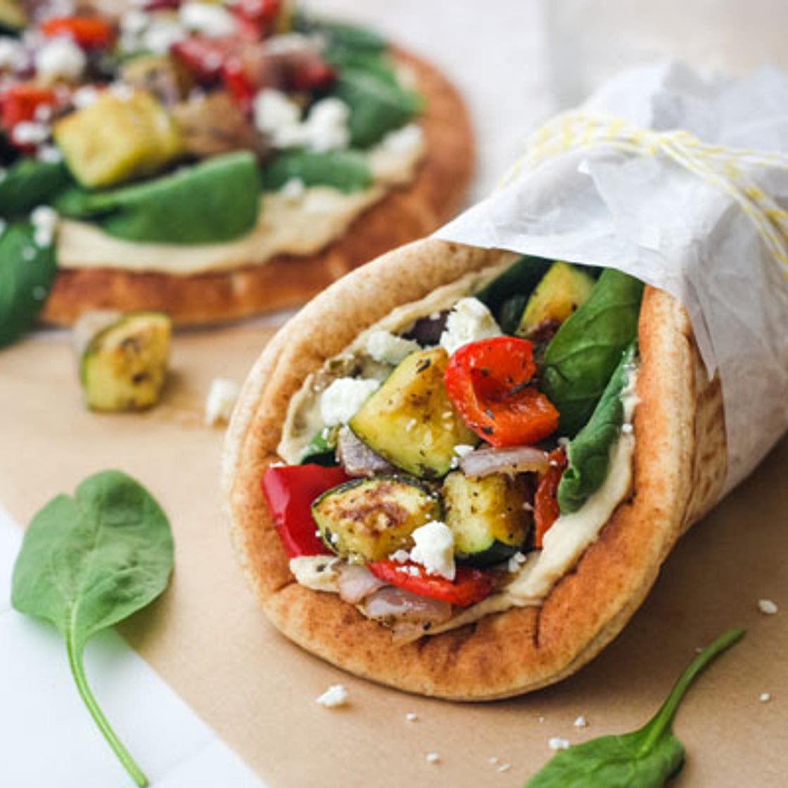 Roasted Zucchini and Hummus Pita Sandwiches