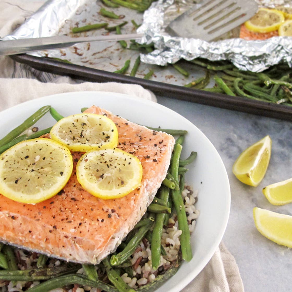 Lemon Pepper Salmon with Garlic Green Beans