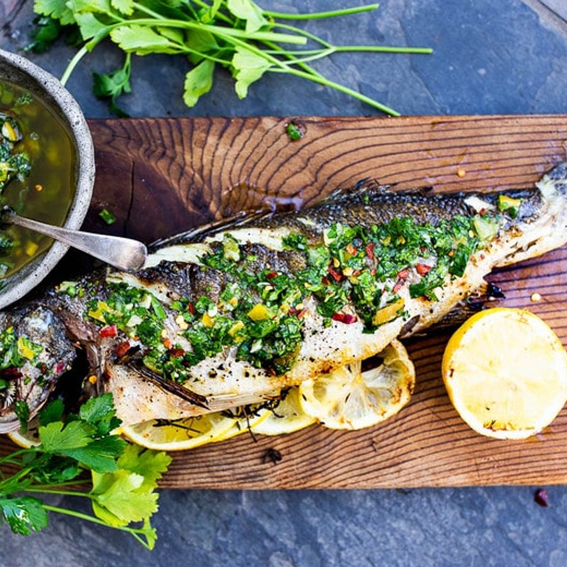 Grilled Whole Branzino With Preserved Lemon Gremolata