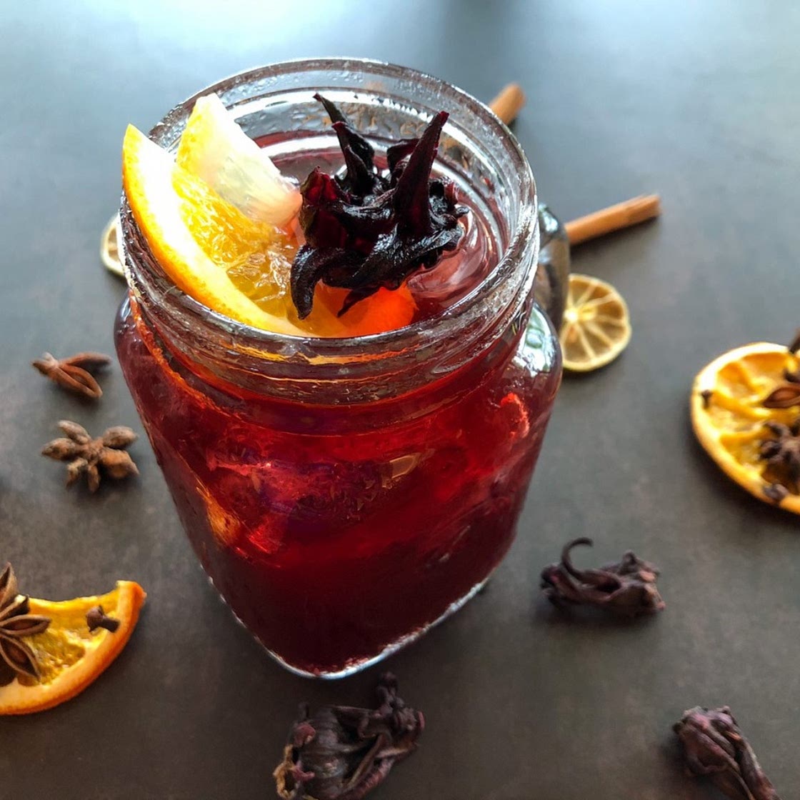 Festive Mulled Iced Hibiscus Tea