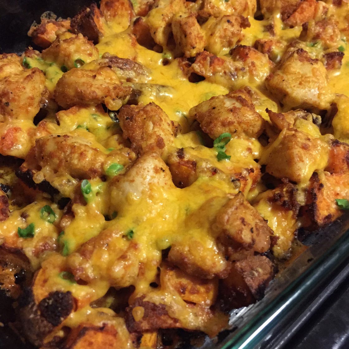 Loaded sweet potato and chicken bake