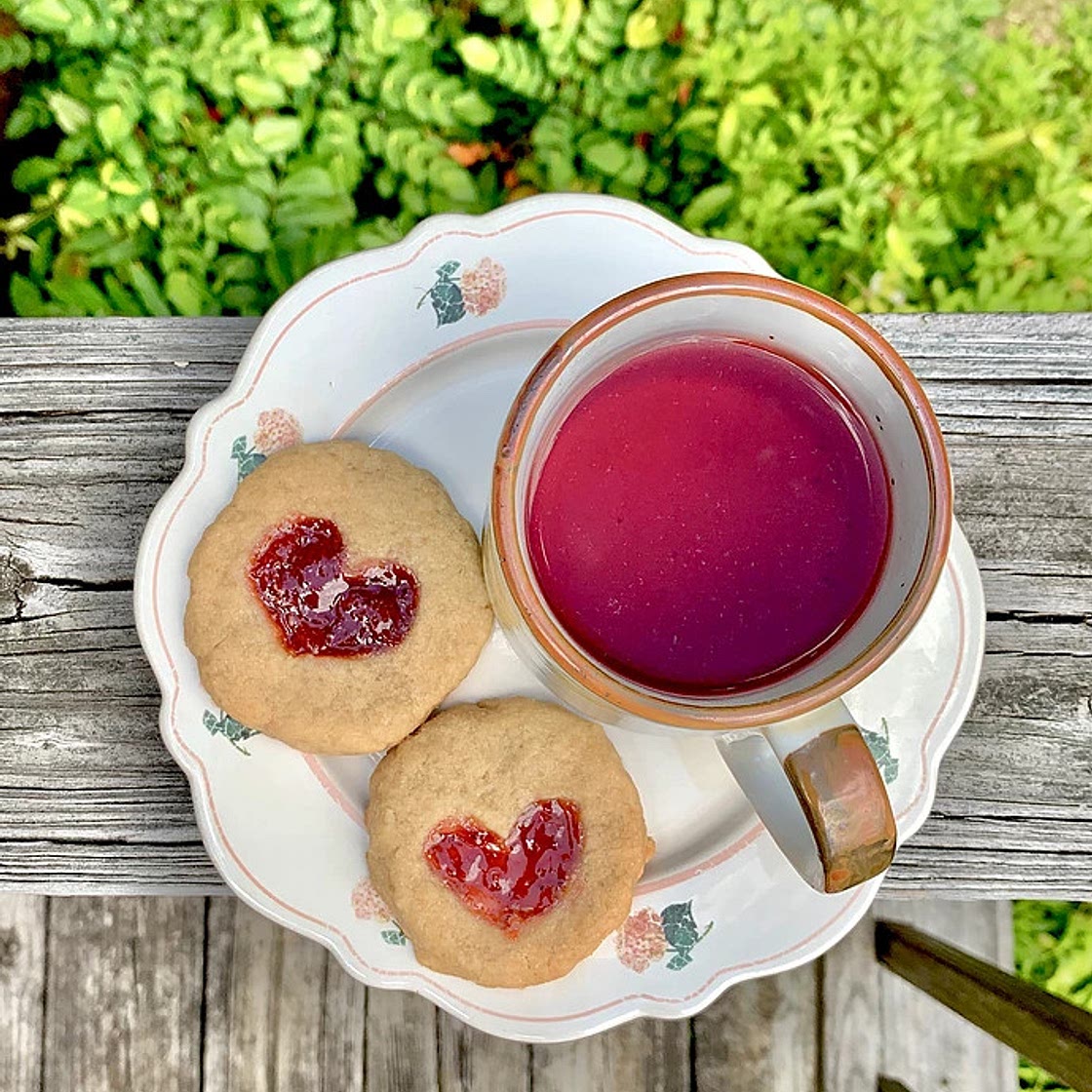Heart-shaped thumbprint cookies