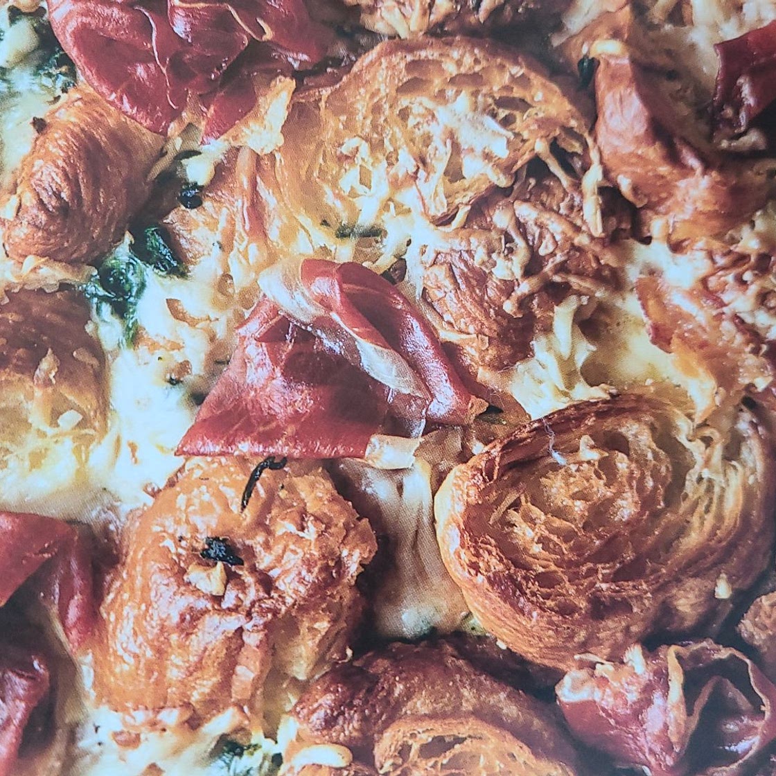 Buttery Croissant Strata with Spinach and Prosciutto 
