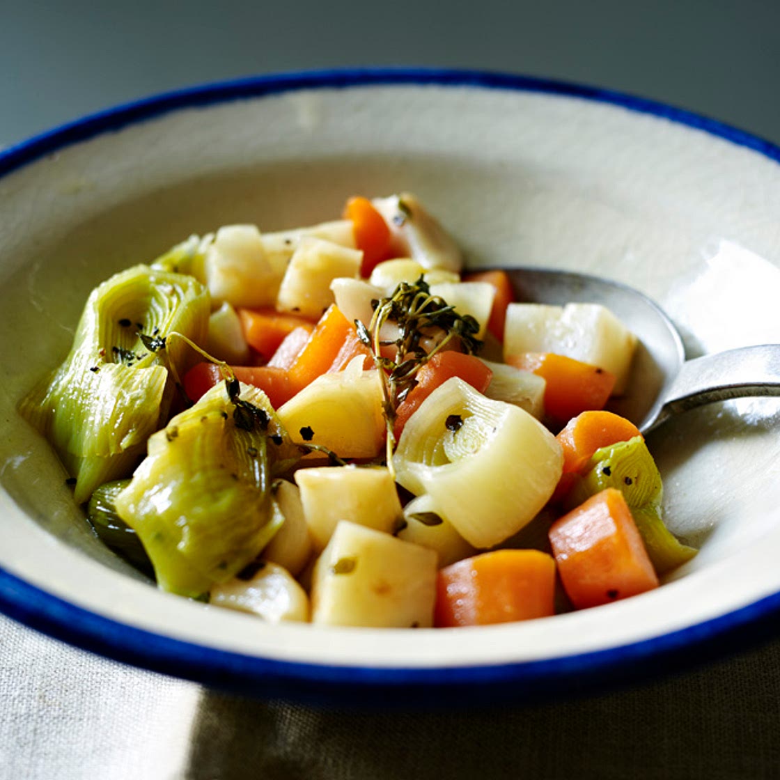 Smothered leeks and kohlrabi
