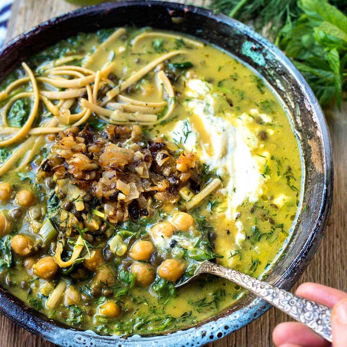 Iranian-Inspired Chickpea and Lentil Noodle Soup - WILD GREENS & SARDINES