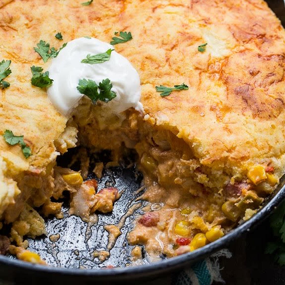 Crockpot Mexican Chili with Cornbread Topping