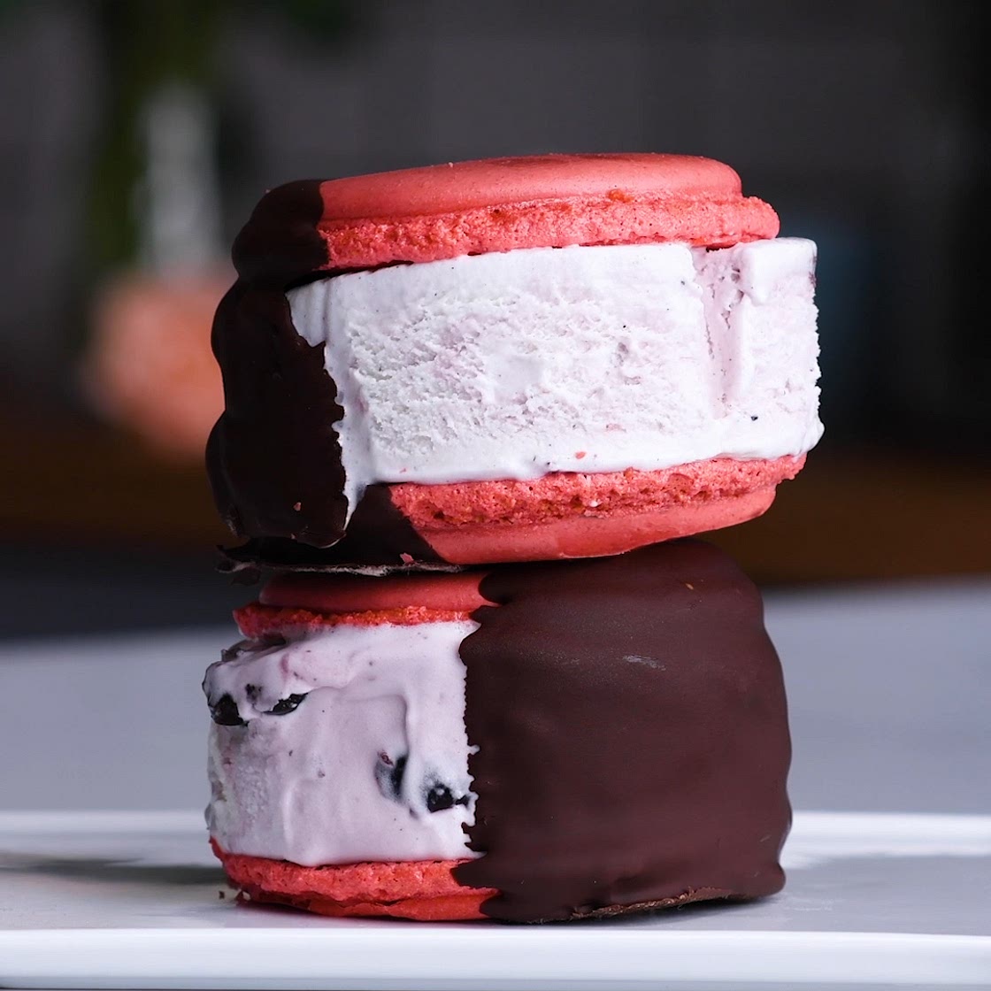 Cherry Vanilla Macaron Ice Cream Sandwich