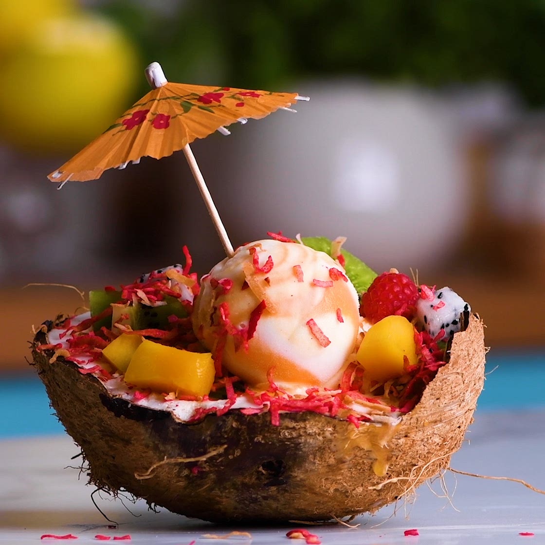 Tropical Coconut Shell Ice Cream Sundae