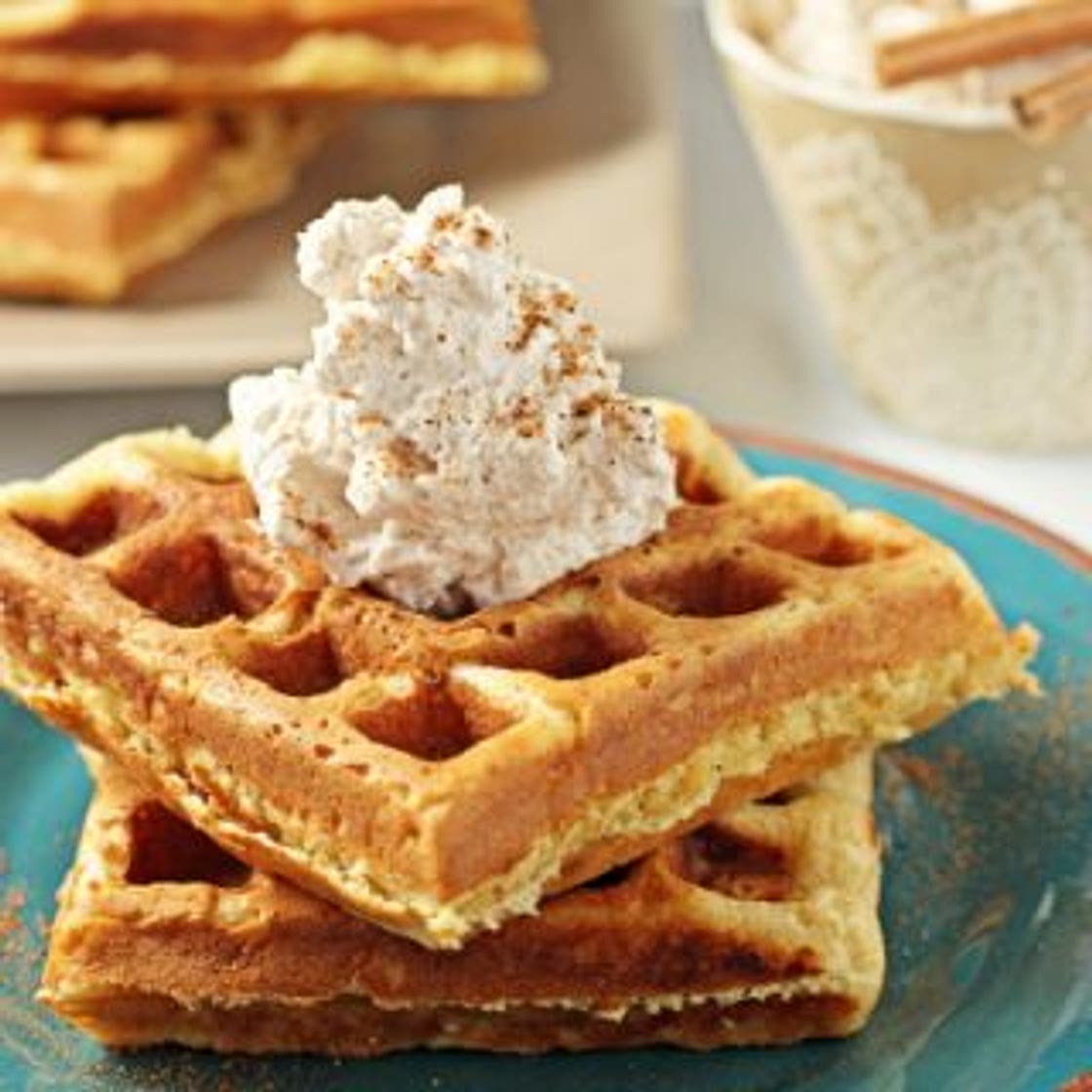Eggnog Waffles with Cinnamon Whipped Cream