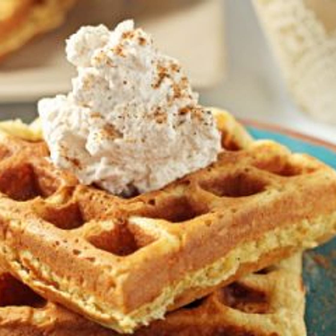 Eggnog Waffles with Cinnamon Whipped Cream