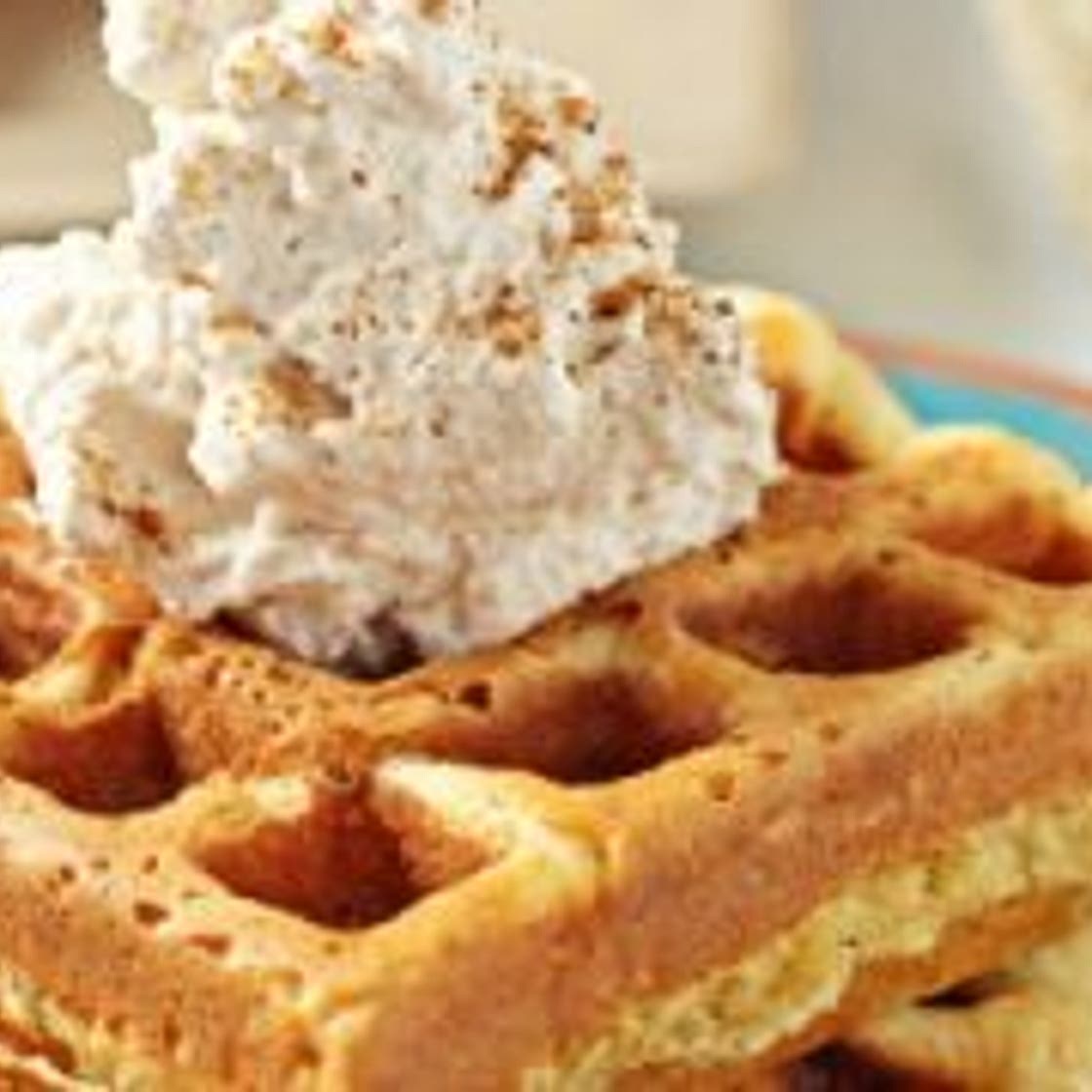 Eggnog Waffles with Cinnamon Whipped Cream