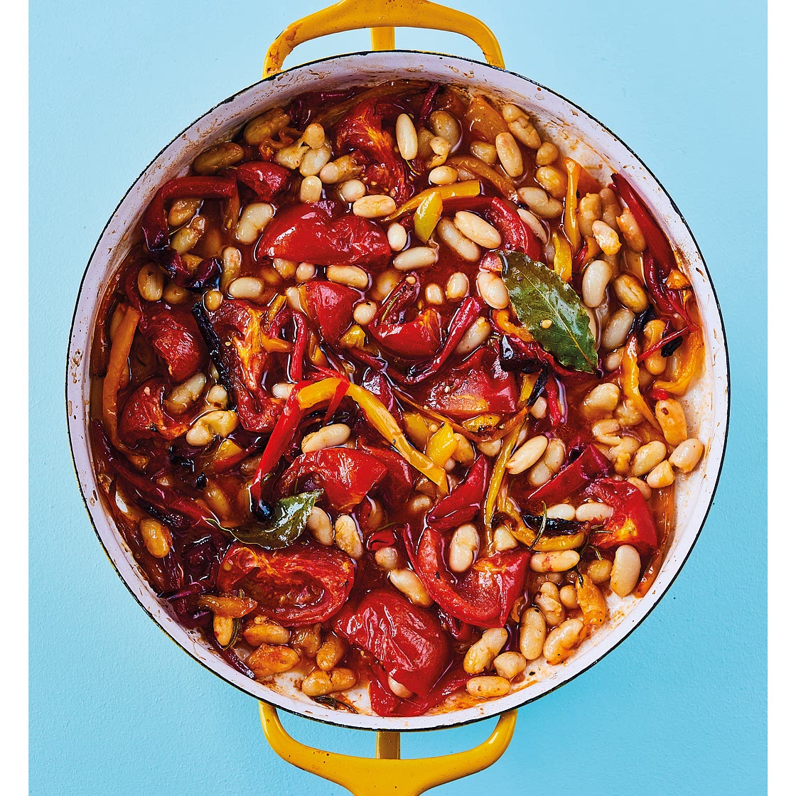 Slow Roasted Peppers With Chilli, Lemon and Garlic Beans by Rukmini Iyer