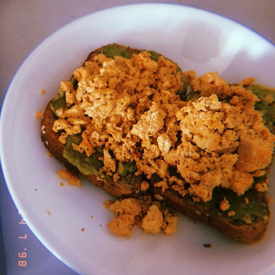 Vegan avocado scramble toast